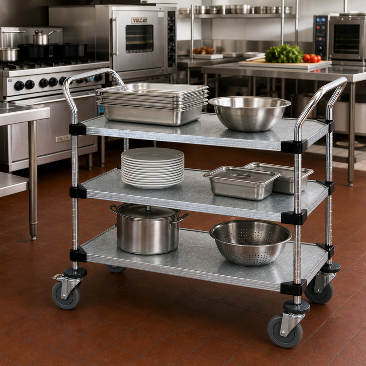 Product image #2 for Quantum 42-Inch x 18-Inch 3-Shelf Solid Stainless Steel Utility Bus Cart