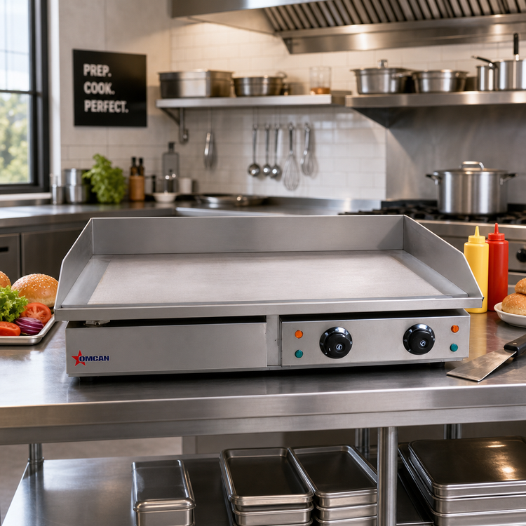 Product image #2 for Omcan USA CE-CN-4400 Electric Countertop Griddle with Dual Thermostats, 28.5 x 15.75-Inch Cooking Surface