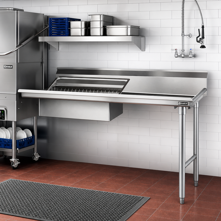 Product image #2 for Eagle Group 72-Inch Straight Soiled Dishtable with Pre-Rinse Sink, Right-to-Left, 16-Gauge 304 Stainless Steel Top