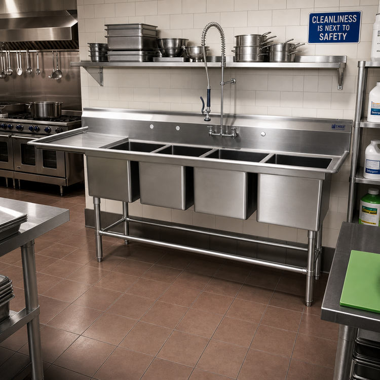 Product image #2 for Eagle Group Spec-Master FN Series Four-Compartment Sink with Left Drainboard
