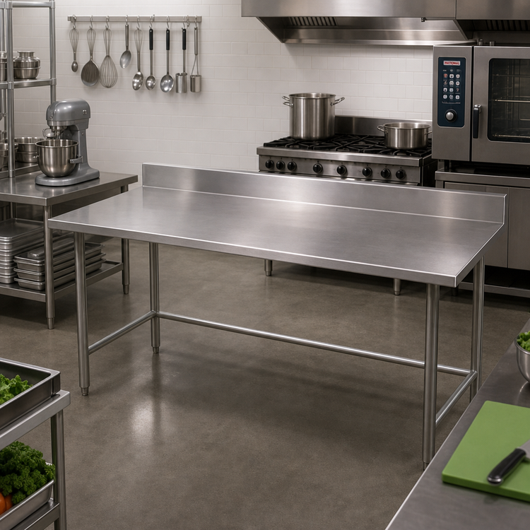 Product image #2 for Advance Tabco 108" x 36" Stainless Steel Work Table with 5" Backsplash and Open Base