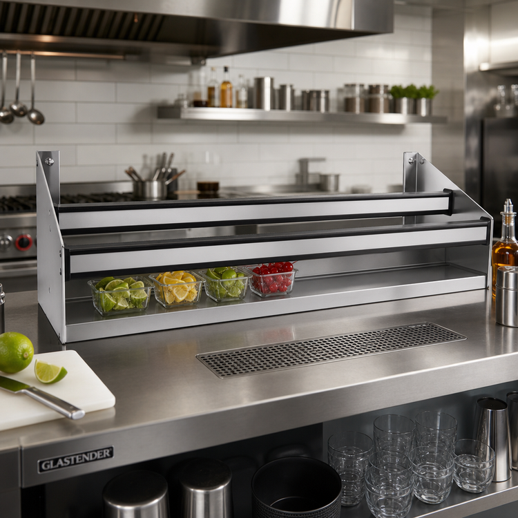 Product image #2 for Glastender 33-Inch Double Stainless Steel Speed Rail with Open Step-and-Rail Design