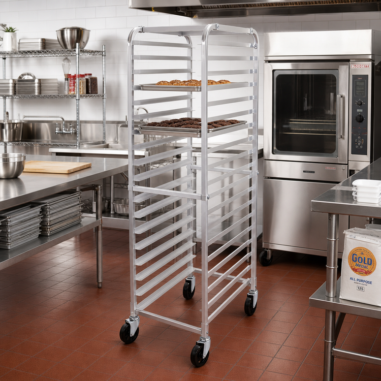 Product image #3 for Winco Mobile Full-Height Aluminum Sheet Pan Rack, 20 Full-Size Pan Capacity, 5-Inch Swivel Casters