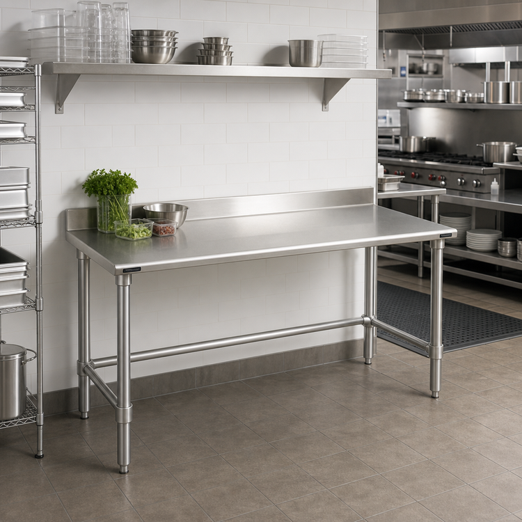 Product image #2 for Deluxe Series 16-Gauge 300 Series Stainless Steel Work Table with 4-1/2-Inch Backsplash, 60 x 24 Inches