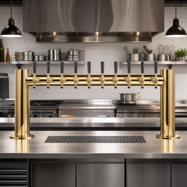 Product image #2 for Metropolis H-Style Countertop 10-Faucet Glycol-Cooled Draft Beer Tower with PVD Brass Finish