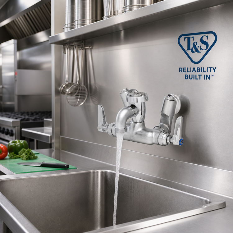 Product image #2 for T&S Brass Adjustable-Center Wall-Mount Service Sink Faucet with Pail Hook Spout and Vacuum Breaker