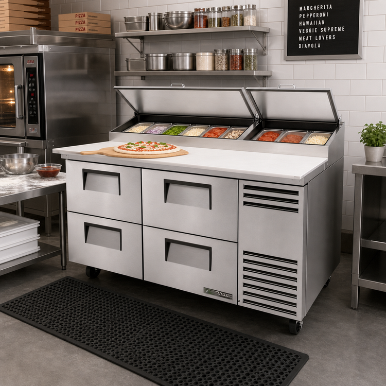 Product image #2 for True 67-Inch 2-Section Pizza Prep Table with 4 Drawers and Self-Contained Side-Mounted Refrigeration