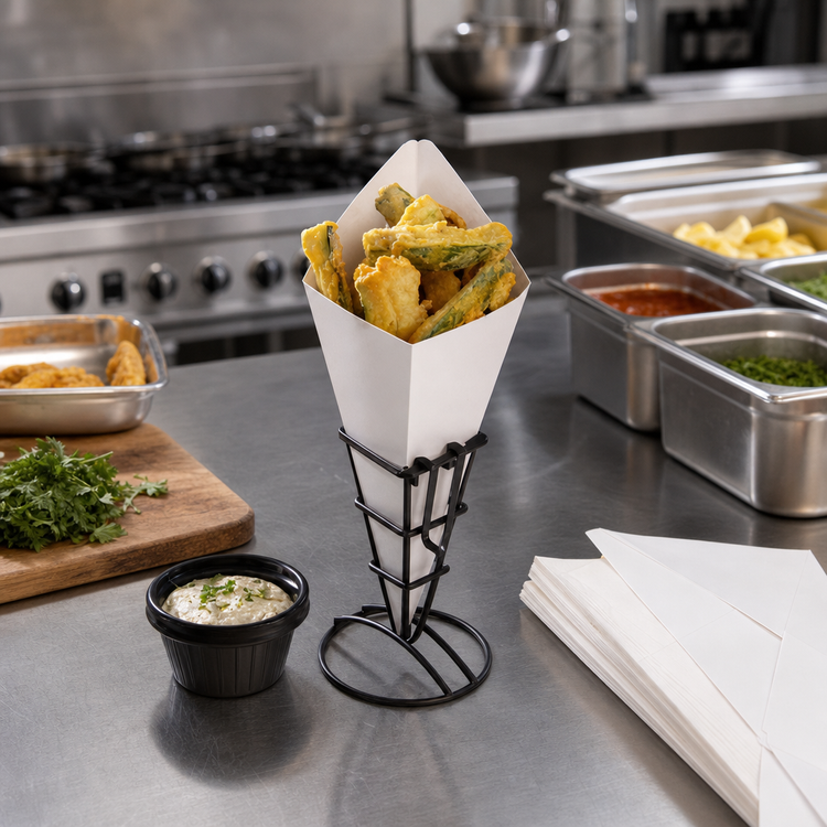 Product image #2 for Black Square Stainless Steel Fry Cone Holder, 5 1/4 Inch High