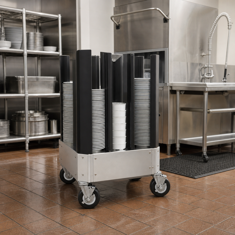 Product image #2 for Poker Chip Style Non-Adjustable 4-Column Dish Dolly for 8-3/8" to 9-3/4" Dishes, Aluminum