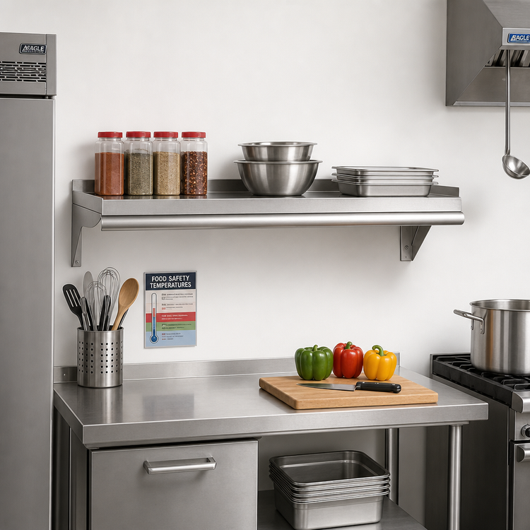 Product image #2 for Eagle Group 24 Inch W x 10 Inch D Wall-Mounted Shelf, 16 Gauge Type 430 Stainless Steel