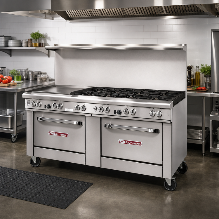 Product image #2 for Southbend Ultimate 72-Inch Natural Gas Restaurant Range with 6 Open Burners, 36-Inch Thermostatic Griddle, and 2 Convection Ovens