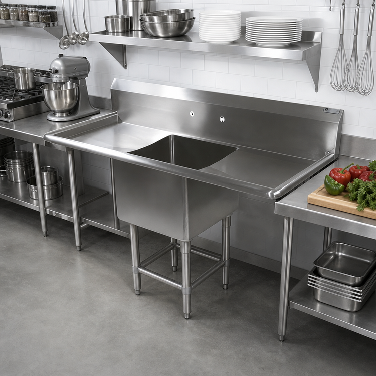 Product image #2 for John Boos Pro-Bowl 1-Compartment Sink with Dual Drainboards and 10 Inch Backsplash, 59-1/4 Inch Wide