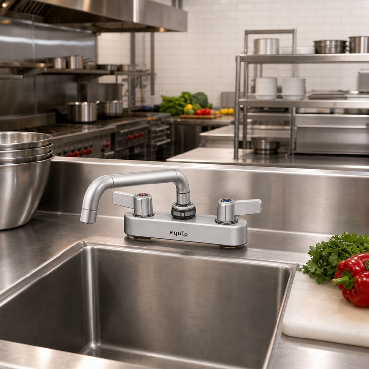 Product image #2 for equip 4-Inch Centers Deck Mount Workboard Mixing Faucet with 6-Inch Swing Nozzle