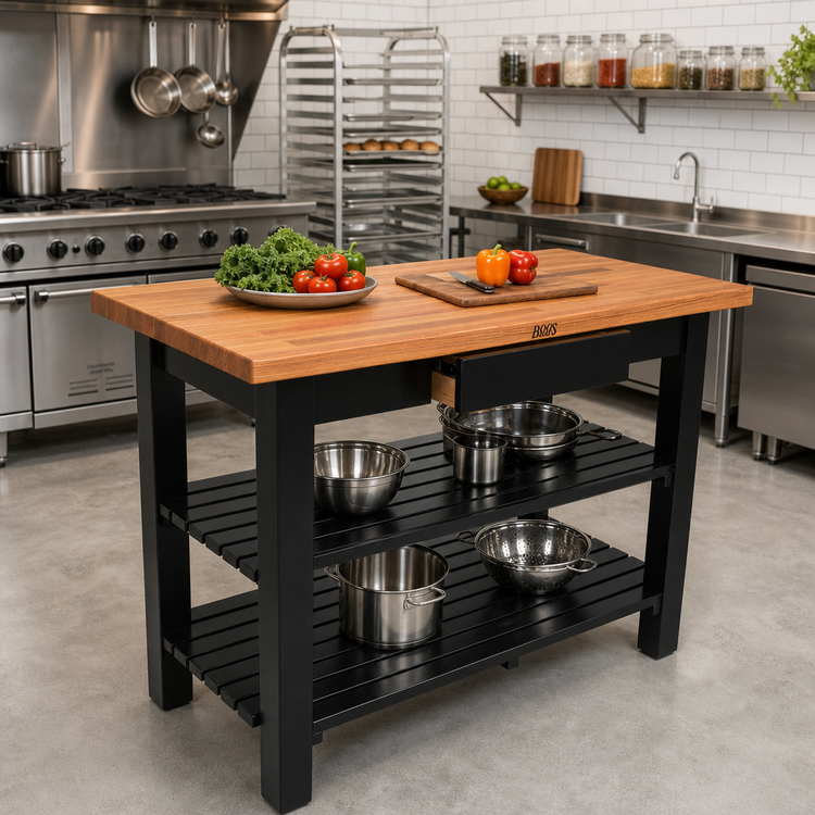 Product image #3 for John Boos Appalachian Red Oak Country Work Table with Two Slatted Undershelves, 60 x 30 x 34-3/4 Inches