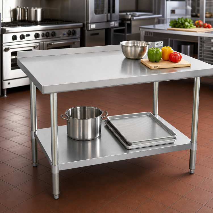 Product image #2 for John Boos Stallion 48-Inch x 24-Inch Stainless Steel Budget Work Table with Backsplash and Undershelf