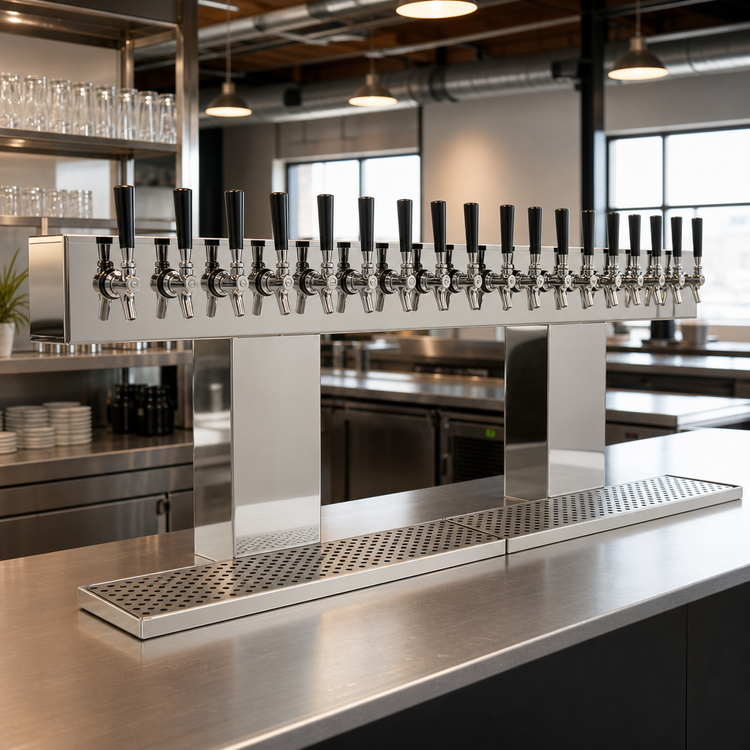 Product image #2 for Glastender 16-Faucet Countertop Glycol-Cooled 2-Column Bridge Draft Dispensing Tower, Mirror Finish