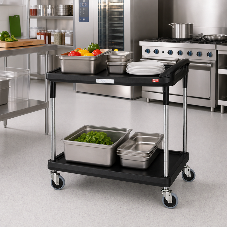 Product image #2 for Metro myCart Plus 2-Shelf Adjustable-Height Polymer Utility Bus Cart, Black