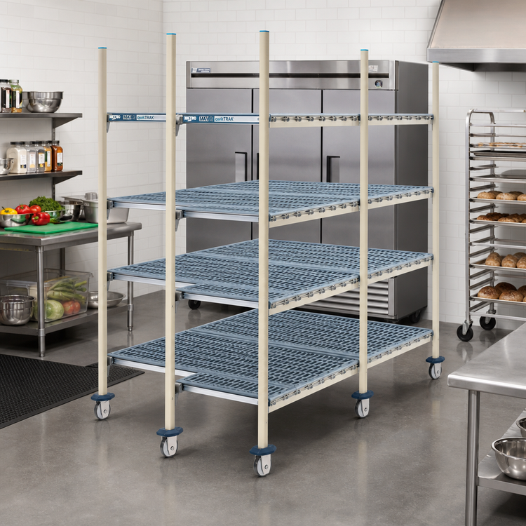 Product image #2 for MetroMax Q qwikTRAK Mobile Track Shelving Unit Kit with Casters, Bumpers, and 74-Inch Posts