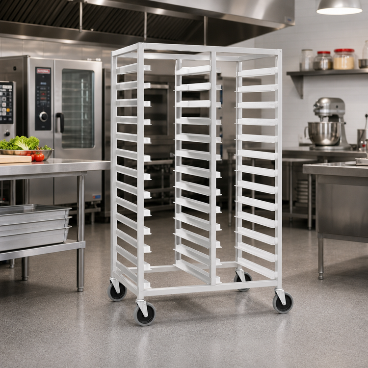 Product image #2 for Panco Mobile Double-Compartment Open Frame Aluminum Tray Rack for 18 x 26 Inch Trays