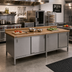 Thumbnail image #2 for John Boos 120 Inch x 30 Inch Wood Top Work Table with Stainless Steel Cabinet Base, Sliding Doors, and 4 Inch Coved Riser