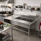Thumbnail image #2 for John Boos Pro-Bowl 3PB1431-1D30L 3-Compartment Platter Sink, 300 Series Stainless Steel, Left Drainboard, 10" Backsplash, 76-3/16"W