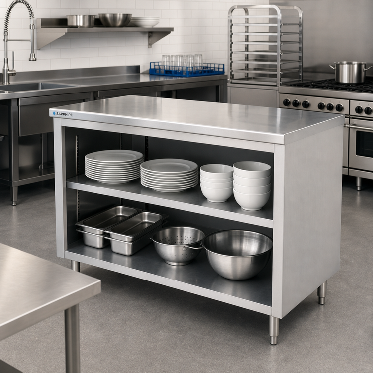 Product image #2 for Sapphire Manufacturing SMDC-2472 Enclosed Base Open Front Dish Cabinet with Adjustable Shelf, 72 x 24 x 36 Inches