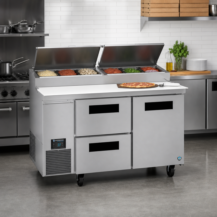 Product image #2 for Hoshizaki Steelheart 60-Inch Two-Section Refrigerated Pizza Prep Table with Door and Drawers