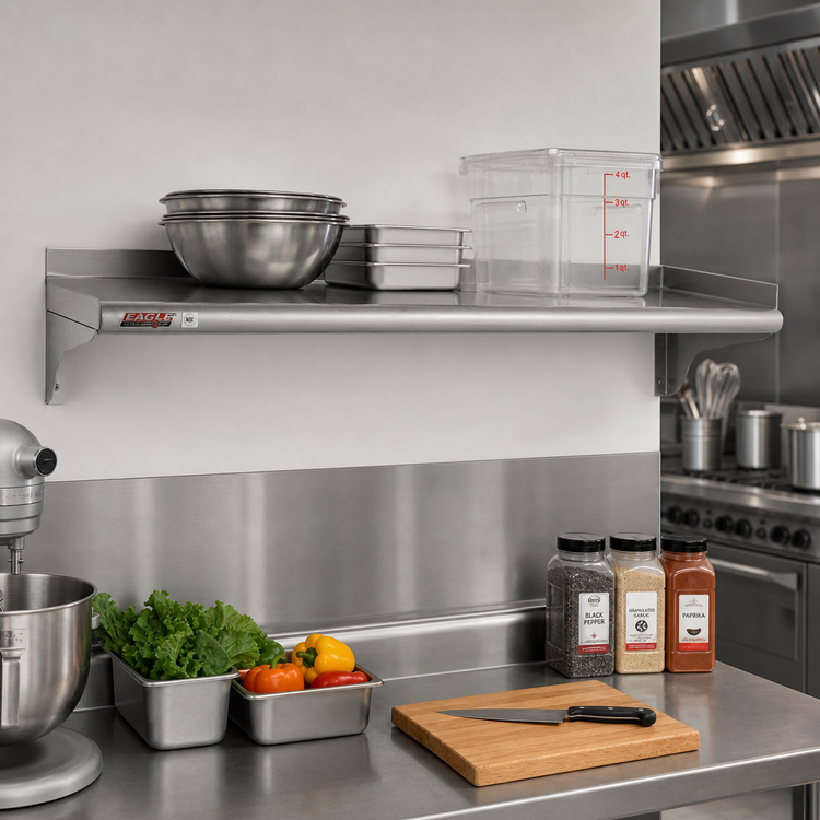 Product image #2 for Eagle Group WS1024-14/3 Wall-Mounted Shelf, 24 x 10 Inches, 14/304 Stainless Steel