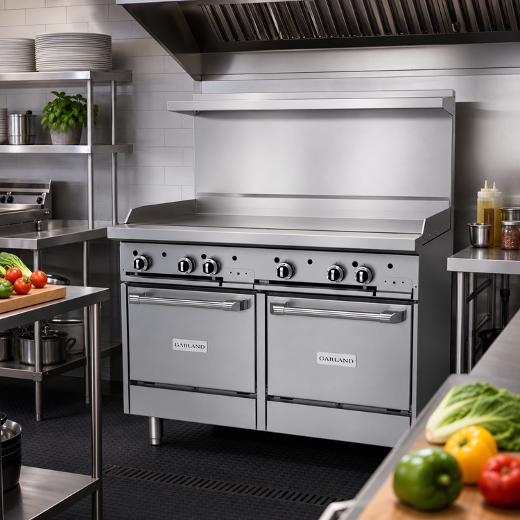 Product image #2 for Garland G Starfire Pro 48-Inch Gas Restaurant Range with 48-Inch Griddle and Two Space-Saver Ovens