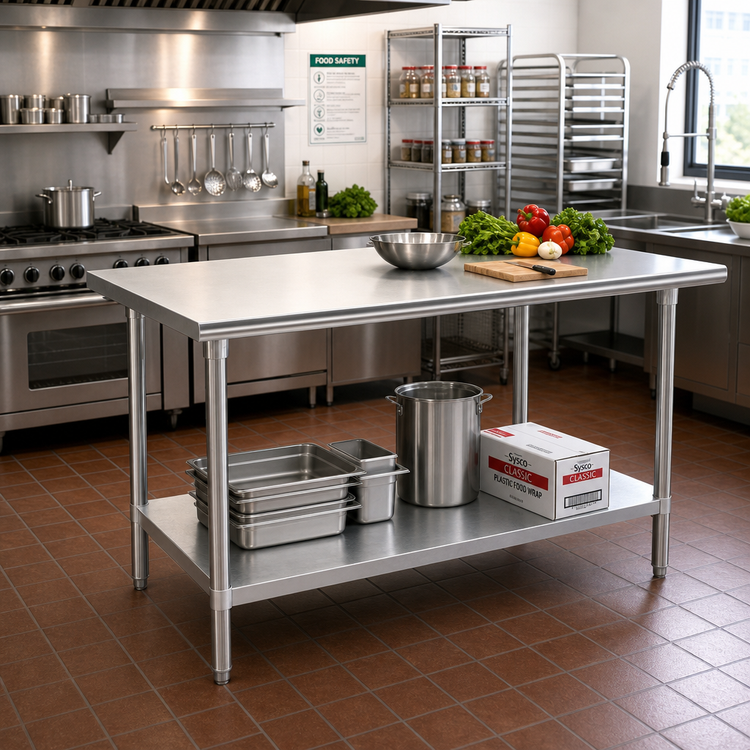 Product image #2 for Advance Tabco 60" x 24" Flat Top Stainless Steel Work Table with Galvanized Undershelf