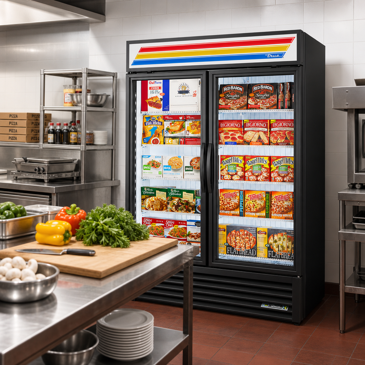 Product image #2 for True Two-Section Glass Door Freezer Merchandiser, 54-Inch Wide, Self-Contained Bottom Mount