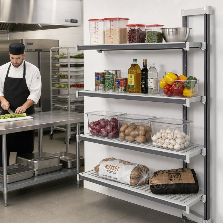Product image #2 for Cambro Camshelving® Elements XTRA Stationary Add-On Polymer Shelving Unit, 21" x 48" x 64", 4-Tier, Vented & Solid