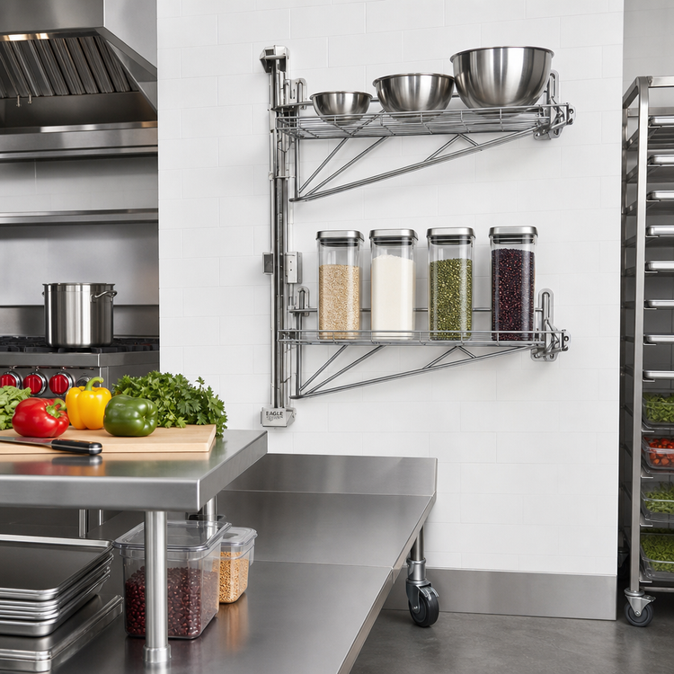 Product image #2 for Eagle Group Adjustable Post Wire Wall Mount Prepackaged Mid Unit Kit for 18-Inch Deep Shelves, Stainless Steel