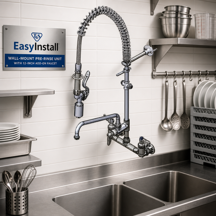 Product image #2 for T&S Brass EasyInstall Wall-Mount Pre-Rinse Unit with 12-Inch Add-On Faucet