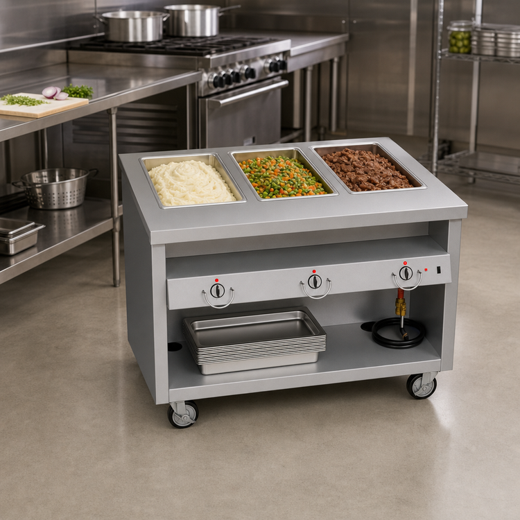Product image #2 for Thurmaduke TEHF-46 46-Inch Mobile Electric Hot Food Unit with 3 Sealed Wells