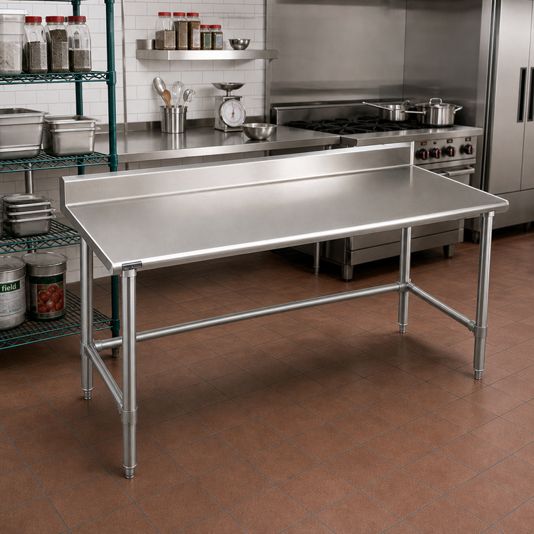 Product image #2 for Eagle Spec-Master 60 Inch x 30 Inch Stainless Steel Work Table with 4-1/2 Inch Backsplash and Tubular Base