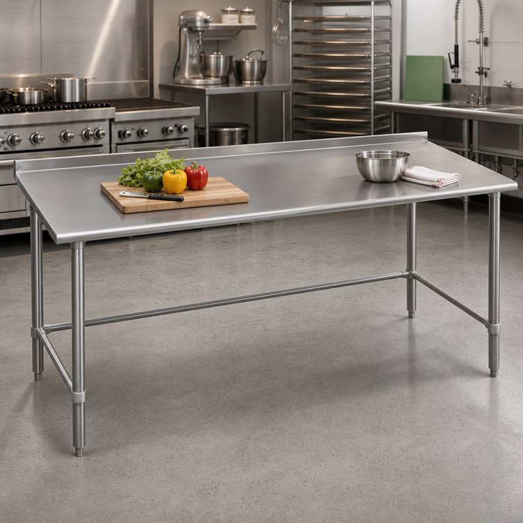 Product image #2 for Eagle Group Budget Series 84-Inch x 30-Inch 430 Stainless Steel Work Table with 1-1/2-Inch Rear Up-Turn