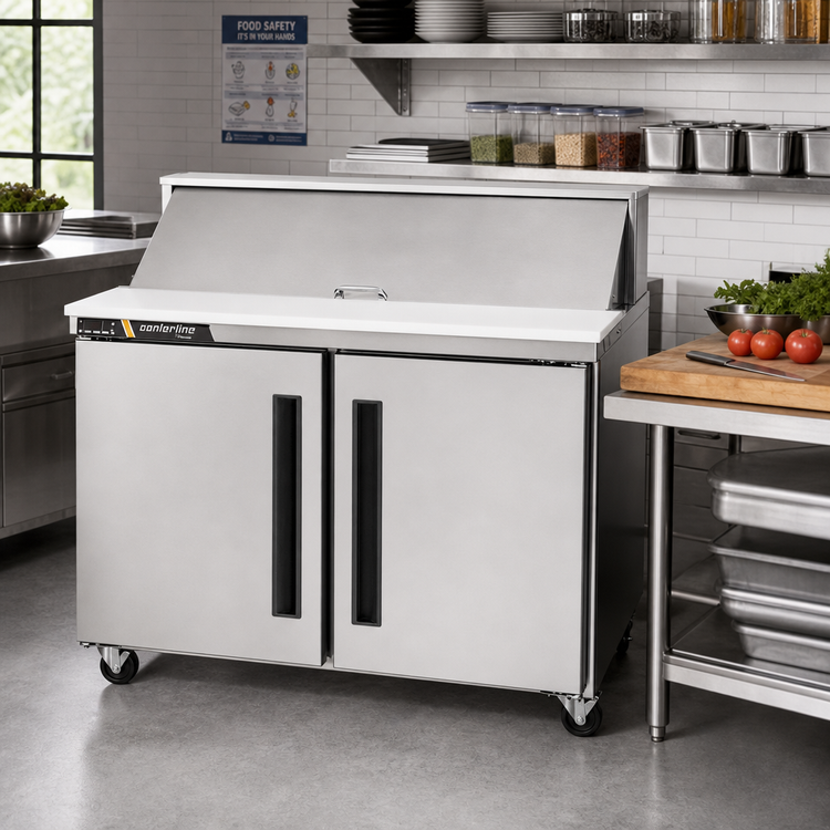 Product image #2 for Centerline by Traulsen CLPT-4818-SD-LL 48-Inch Compact Mega Top Prep Table Refrigerator, 2-Section, Solid Doors, Left/Left