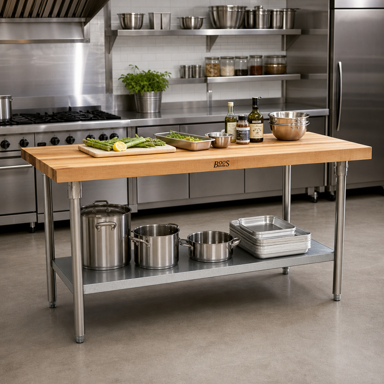 Product image #2 for John Boos 120" x 24" Wood Top Work Table with Adjustable Undershelf