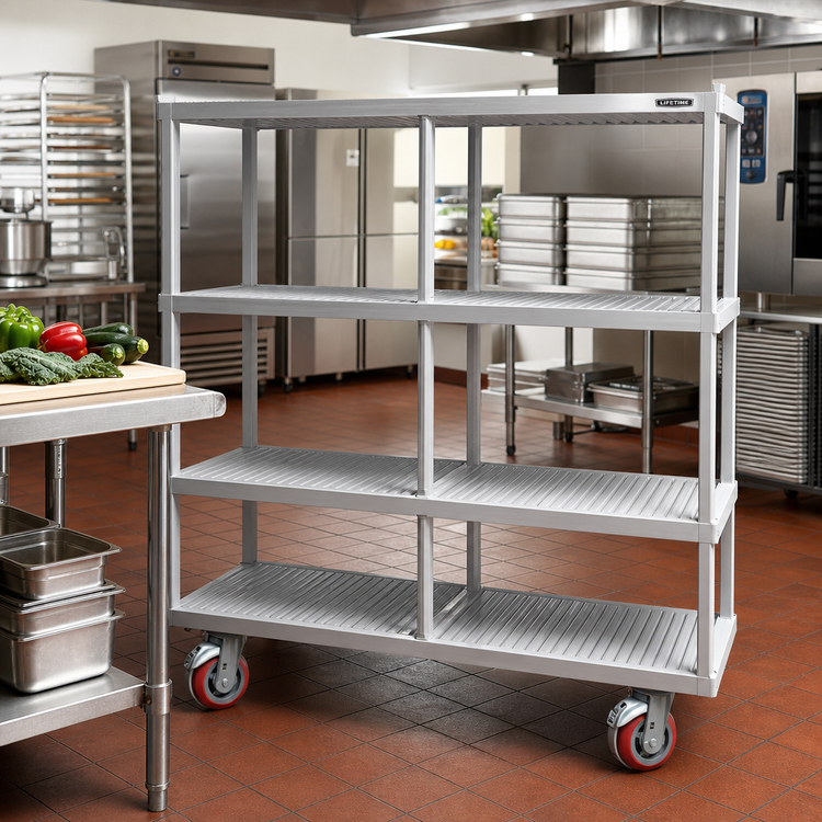 Product image #2 for Lifetime Tough Heavy-Duty 3-Tier Mobile Aluminum Tray Drying Rack, 63 x 30 x 60 Inches