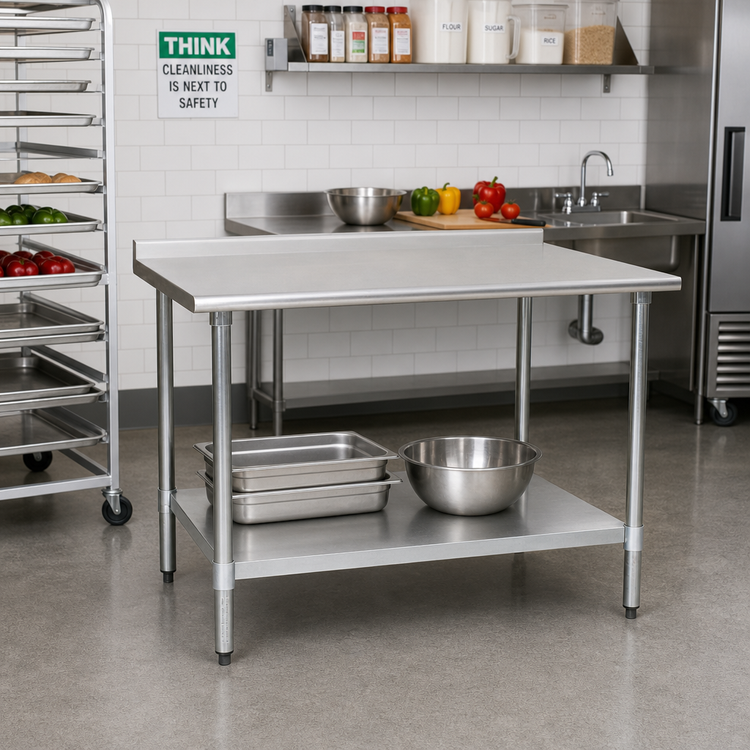 Product image #2 for Eagle BlendPort® Budget Series 48 in. x 30 in. Stainless Steel Top Work Table with Rear Upturn and Adjustable Undershelf