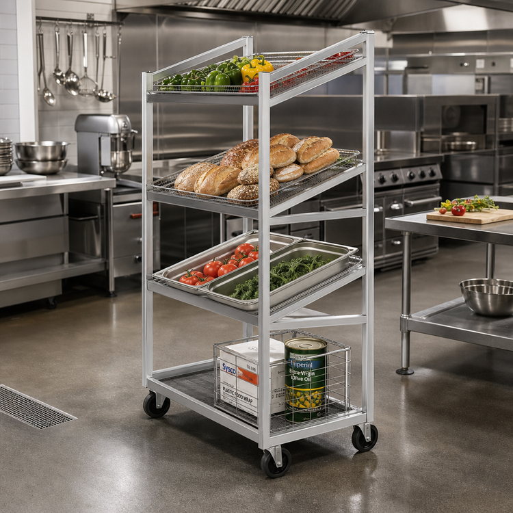 Product image #3 for Channel Manufacturing SORT-4 Slanted Aluminum Display Rack with 4 Removable Wire Shelves