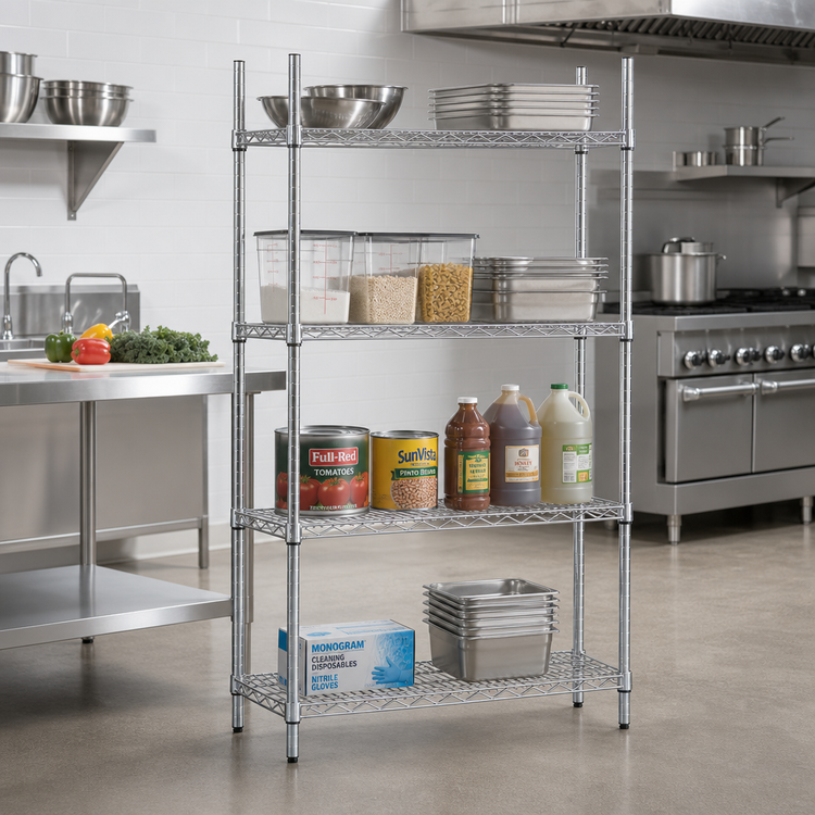 Product image #2 for Advance Tabco Special Value Series Chrome Wire Shelving Unit with 4 Shelves, 42"W x 24"D x 74"H