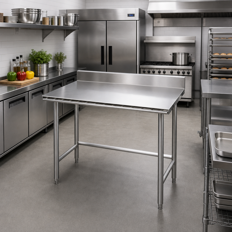 Product image #2 for Advance Tabco 48 x 36-Inch 16-Gauge 304 Stainless Steel Work Table with 5-Inch Backsplash