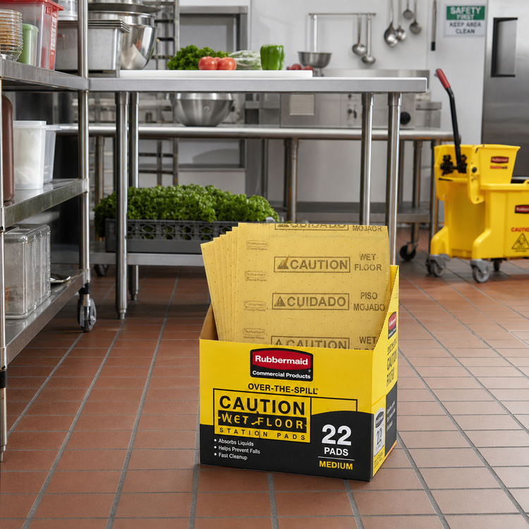 Product image #2 for Rubbermaid Commercial Over-The-Spill Caution Wet Floor Station Pads, Medium, Yellow, 22 Count