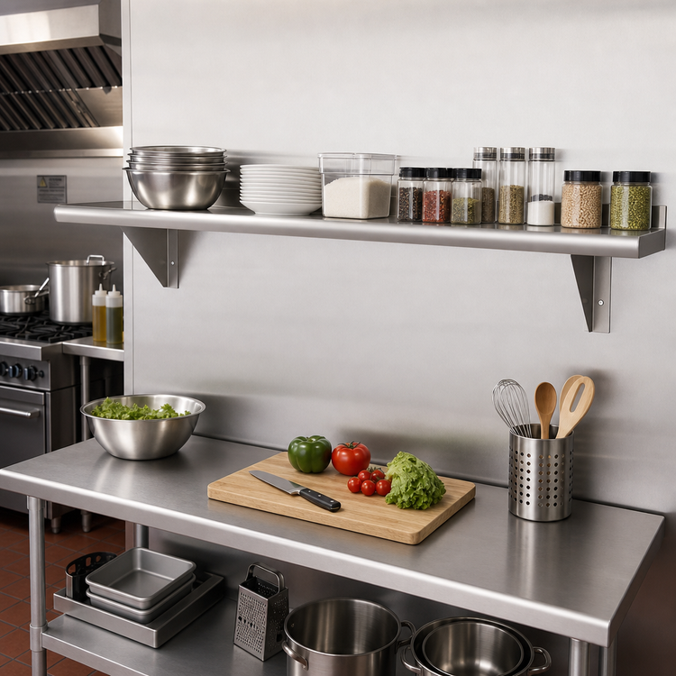 Product image #2 for Advance Tabco 84"W x 15"D 16 Gauge 304 Stainless Steel Wall-Mounted Shelf, Satin Finish