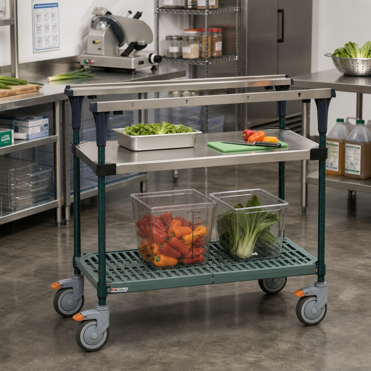 Product image #2 for Metro PrepMate MultiStation 18" x 24" Adjustable-Height Mobile Prep Cart with Solid Stainless Steel and Hybrid Mat Shelves