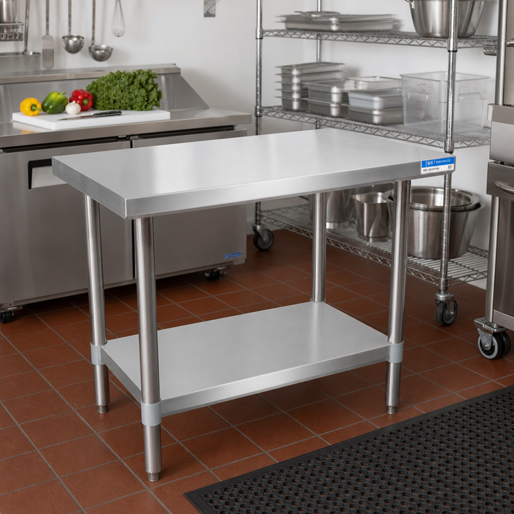 Product image #2 for BK Resources 72-Inch x 24-Inch 18-Gauge 430 Stainless Steel Work Table with Adjustable Undershelf