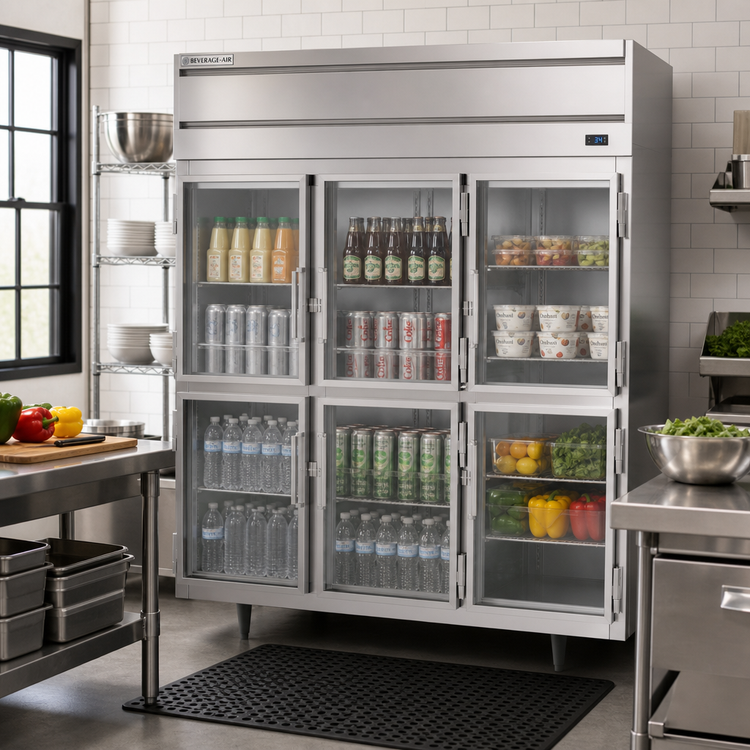 Product image #2 for Beverage-Air P Series 3-Section Top-Mount Reach-In Refrigerator with 6 Half-Glass Doors