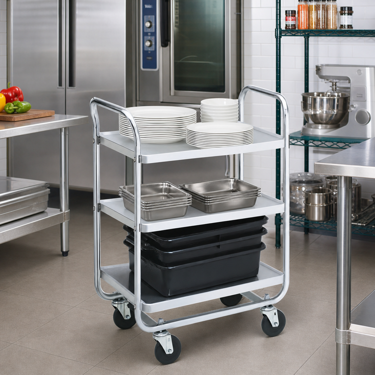 Product image #2 for Vollrath 97166 Thrift-I-Cart Three-Shelf Chrome-Plated Utility Bus Cart, 400 lb Capacity